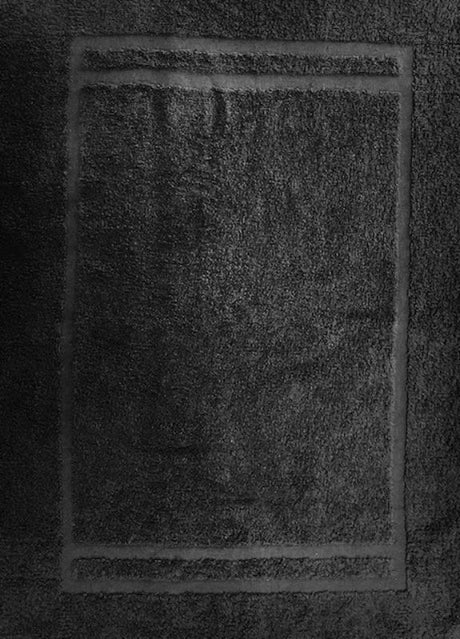 Luxurious black bath mat measuring 48 x 73 cm, ultra-absorbent, soft, and elegant for any bathroom decor.