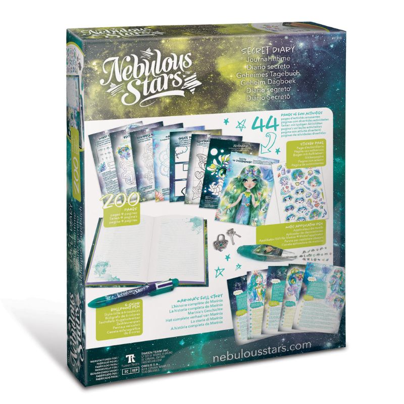 Magical Secret Diary (Marinia) for kids with 200 pages, activities, stickers, and colorful pens for creative expression.