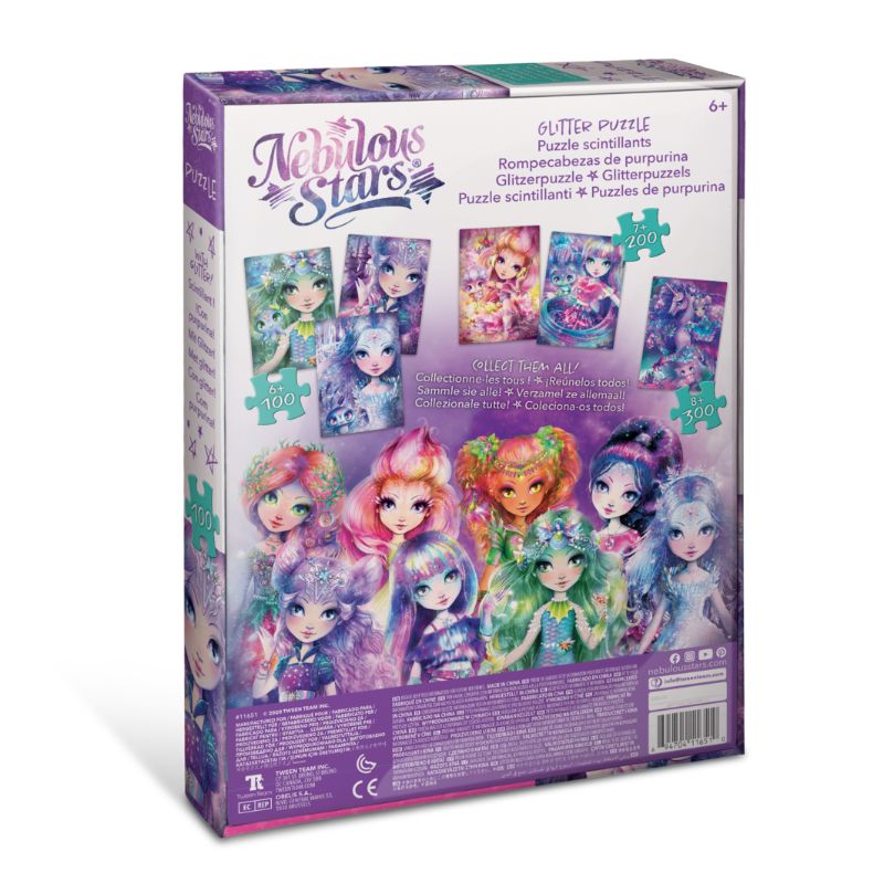 Glitter Puzzle 100 Pcs Nebulia featuring mesmerizing Nebulous Stars characters, beautifully adorned with glitter for a sparkling experience.