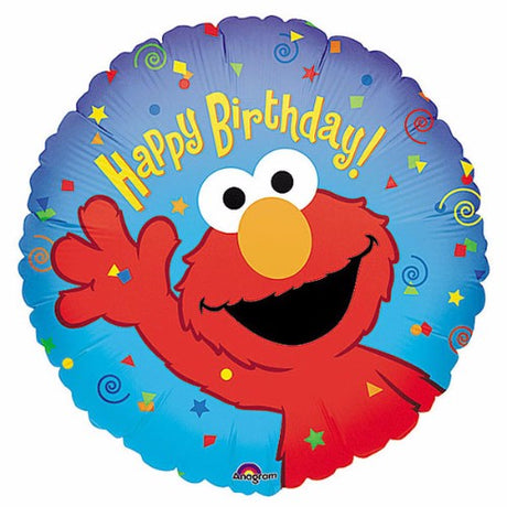 Vibrant 45cm Elmo Happy Birthday foil balloon, perfect for kids' parties and themed celebrations, self-sealing for long-lasting joy.