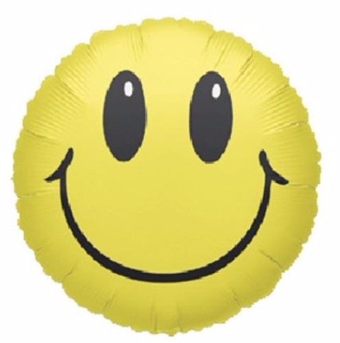 Bright 45cm yellow foil balloon with a smiley face, perfect for adding cheer to any party celebration.