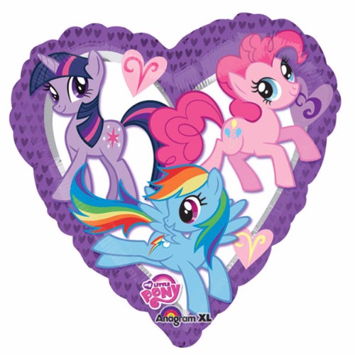 Bright 45cm My Little Pony heart-shaped foil balloon featuring beloved characters, perfect for themed parties and celebrations.