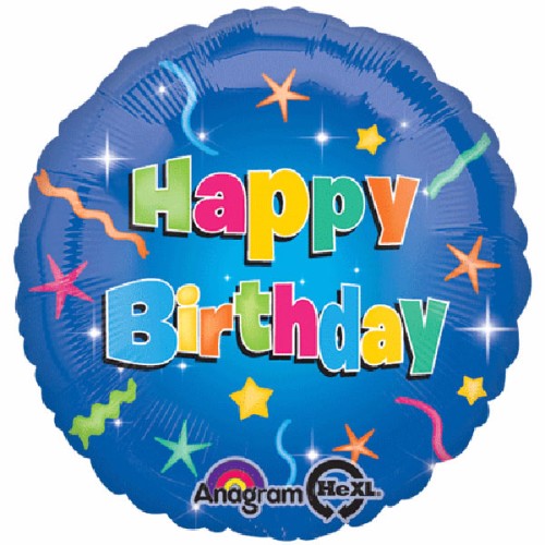 Vibrant 45cm foil balloon with colorful stars and "Happy Birthday" message, perfect for festive celebrations.