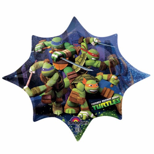 Vibrant TMNT foil balloon featuring iconic characters, perfect for themed parties or collectors, measures 88cm x 73cm.
