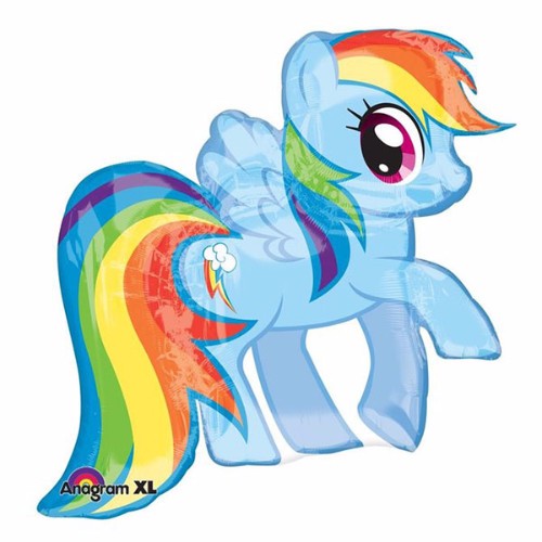 Vibrant 71cm My Little Pony Rainbow Dash foil balloon, perfect for parties and celebrations, featuring a self-sealing design.