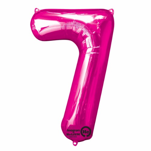 Pink foil number seven balloon, 86cm high, designed to hold helium longer for vibrant celebrations and easy inflation.