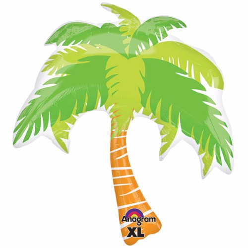 Vibrant 74cm x 83cm palm tree foil balloon, perfect for summer parties and tropical events, self-sealing and requires helium.