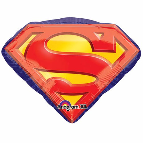 Shape Superman emblem foil balloon, 66cm x 50cm, vibrant design, perfect for superhero-themed parties and celebrations.