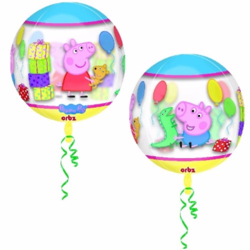 Peppa Pig Shape Orbz Balloon with 4-sided design, 38cm x 40cm, clear, self-sealing, perfect for party decorations.