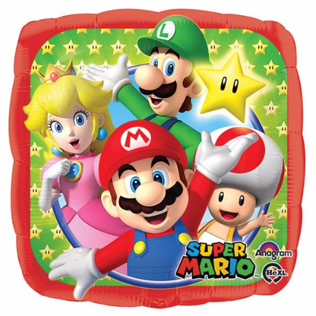 45cm Super Mario foil balloon featuring Mario, Luigi, and Yoshi, perfect for themed parties and celebrations.