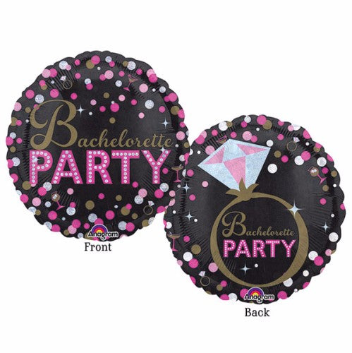 Vibrant 45cm holographic foil balloon with 2-sided sassy design, perfect for bachelorette party decorations and photo ops.