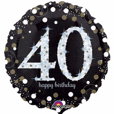Sparkling 40th birthday foil balloon in holographic finish, 71cm, self-sealing, perfect for parties and celebrations.