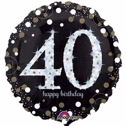Sparkling 40th birthday foil balloon in holographic finish, 71cm, self-sealing, perfect for parties and celebrations.
