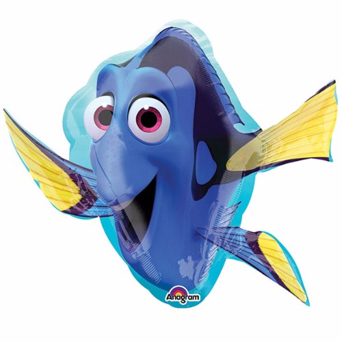 Shape Finding Dory foil balloon, 76cm, featuring Dory for vibrant underwater party decor and easy helium inflation.
