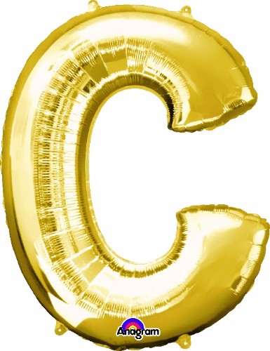 Gold Letter C balloon, 81cm, self-sealing, versatile for helium or air, perfect for themed celebrations and decorations.