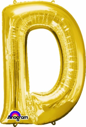 Golden Letter D helium saver balloon, 83cm tall, perfect for elegant celebrations and versatile decor for any event.