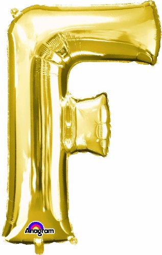 Gold Letter F helium saver balloon, 81cm, self-sealing, perfect for celebrations and elegant decor.