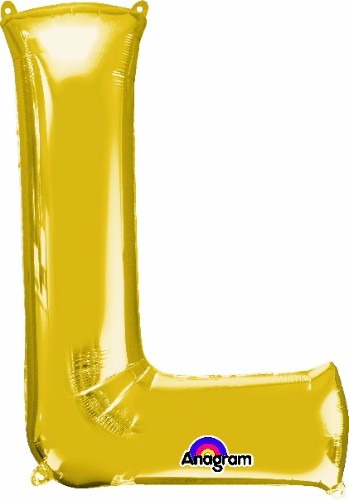 Gold Letter L balloon, 81cm, self-sealing, ideal for celebrations, air or helium fill, adds elegance to events.