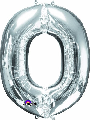 Letter O Silver 83cm balloon with metallic finish; self-sealing for air or helium, perfect for celebrations.