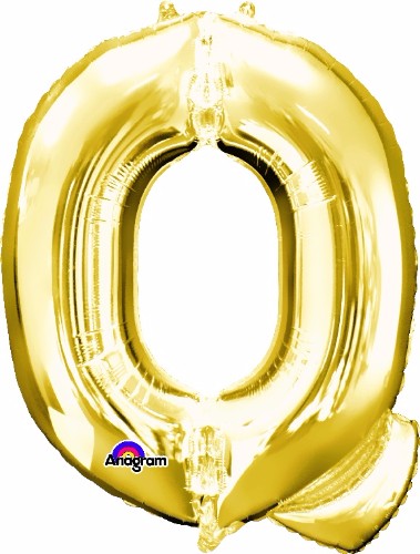 Shiny gold Letter Q balloon, 81cm, self-sealing, perfect for versatile celebrations and long-lasting decor.