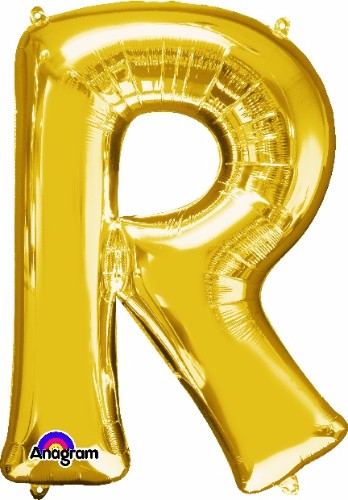 Gold Letter R helium saver balloon, 81cm, perfect for celebrations; self-sealing, durable, and stylish focal point.