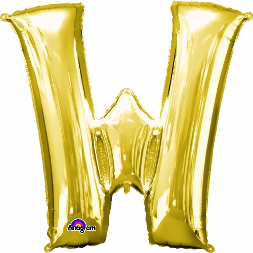 Gold Letter W helium saver balloon, 83cm, self-sealing, adds elegant flair to celebrations and events.