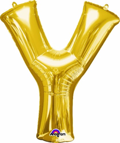 Gold letter Y balloon, 86cm, self-sealing, ideal for celebrations, can be filled with air or helium, durable and vibrant.