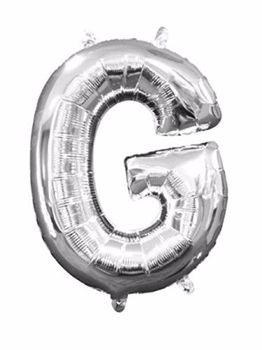 Letter G silver foil balloon, 40cm, self-sealing, air-filled, perfect for celebrations and customizable messages.