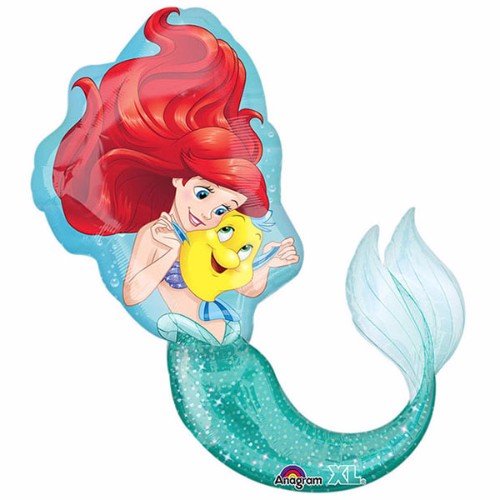 Ariel and Flounder foil balloon, 71cm x 86cm, perfect for mermaid-themed parties and celebrations.