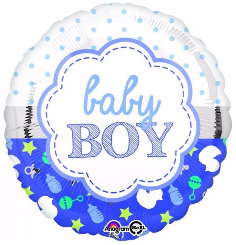 45cm Baby Boy Foil Balloon with scallop design, perfect for celebrations like baby showers and birthday parties.