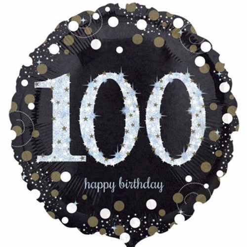 Balloon 45cm 100th Sparkling Happy Birthday Holographic