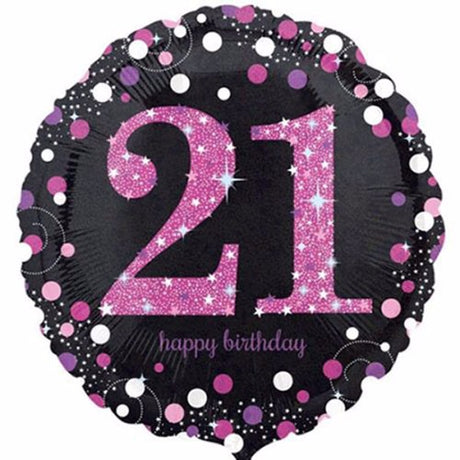 Pink 45cm holographic balloon for 21st birthday celebrations, self-sealing and perfect for party decor.
