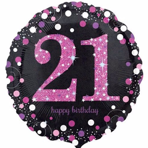 Pink 45cm holographic balloon for 21st birthday celebrations, self-sealing and perfect for party decor.