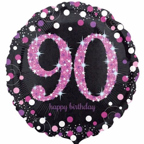 45cm 90th Birthday Pink Celebration Holographic
