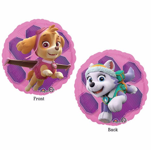 Vibrant 45cm Paw Patrol foil balloon featuring Skye and Everest, perfect for girls' parties and celebrations.