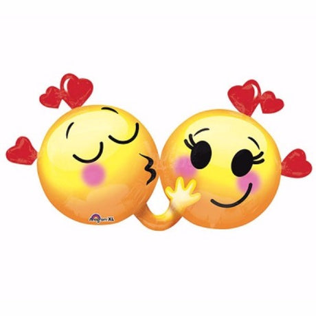 Kissing emoji foil balloon, 91cm x 53cm, perfect for romantic celebrations and enhancing party atmosphere.