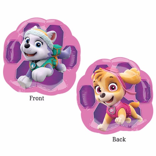 Vibrant 63cm x 58cm Paw Patrol foil balloon featuring beloved characters Skye and Everest, perfect for parties.