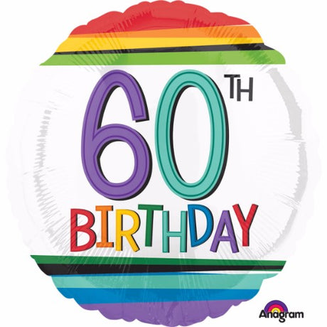 Vibrant 45cm rainbow stripes foil balloon perfect for celebrating a 60th birthday with style and joy.