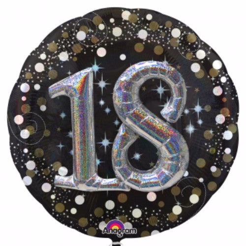 Holographic 3D multi birthday balloon, 81cm, self-sealing, adds vibrant fun to any celebration, perfect for all ages.