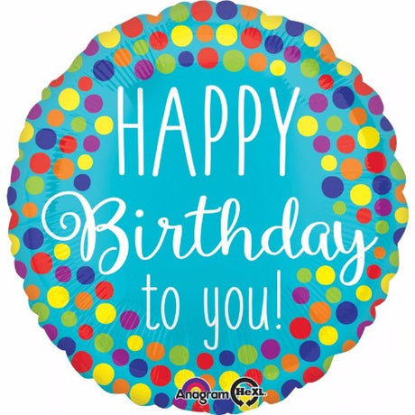 45cm foil balloon with "Happy Birthday to You" in colorful dots, perfect for vibrant birthday celebrations.