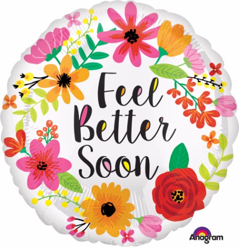 Vibrant 45cm foil balloon with floral design, perfect for expressing get well wishes and lifting spirits.