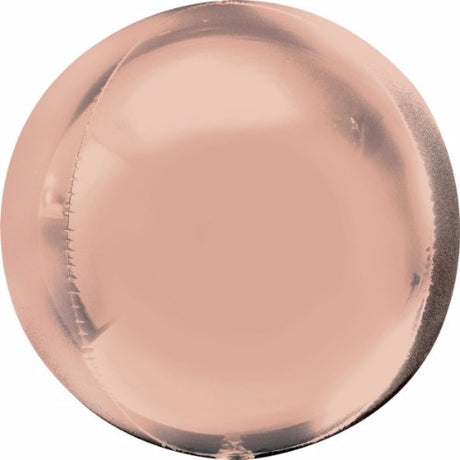 Rose gold self-sealing foil orb balloons, 38cm x 40cm, perfect for stylish celebrations; pack of three.