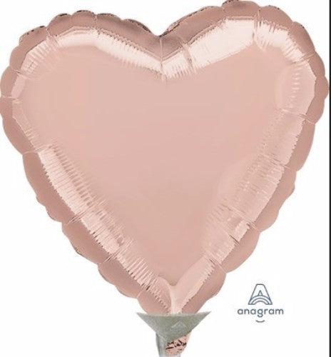 22cm heart-shaped foil balloon in rose gold, ideal for romantic celebrations and event decor, requires air inflation and heat sealing.