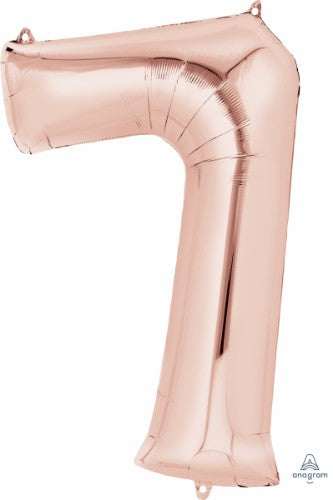 Rose gold foil balloon shaped like the number seven, 86cm, perfect for celebrations and stylish decorations.