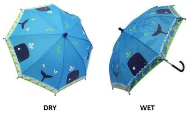 Color-changing Umbrella Whale with ocean-themed designs, perfect for brightening rainy days and protecting against UV rays.