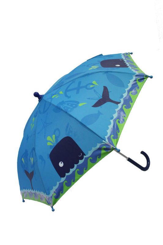 Colour-changing Umbrella Whale featuring vibrant ocean-themed designs that transform in the rain for fun and joy.