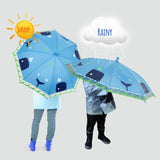 Colour-changing Umbrella Whale with ocean-themed designs that transform in the rain; perfect for joyful rainy adventures.