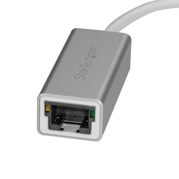 USB-C to Gigabit Network Adapter in silver, offering reliable, plug-and-play internet connectivity for laptops and Chromebooks.