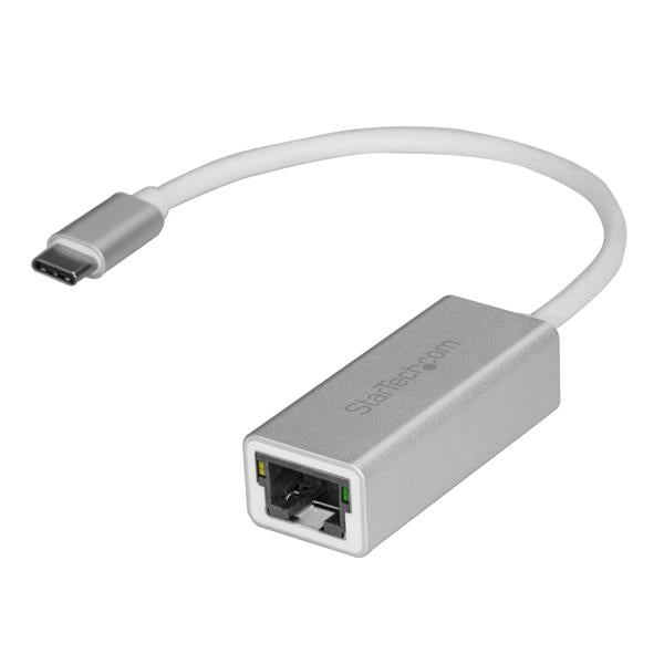 Sleek silver USB-C to Gigabit Network Adapter for stable, high-speed internet connections on laptops and Chromebooks.