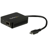 USB-C to fiber optic converter with open SFP slot for customizable, high-speed, secure network connections.